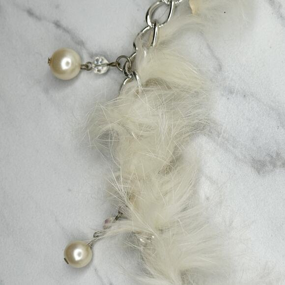 Beaded Faux Fur Woven Silver Tone Chain Link Belt One Size OS Boho ✨ - Picture 9 of 14